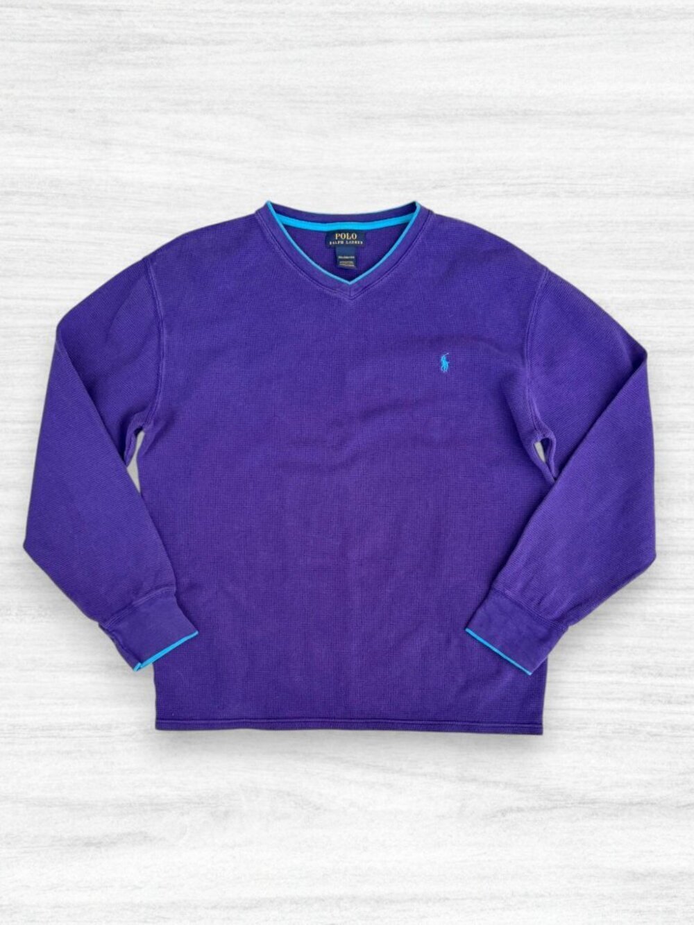 Polo Ralph Lauren Purple Waffle Knit V Neck Long Sleeve Sweater 2XL Blue Pony